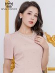 画像4: [送料無料][GINZA COUTURE]ピンク・アイボリー・半袖・パール・ラインストーン・Aライン・ミニドレス・ワンピース[即日発送][大きいサイズあり] (4)