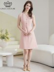 画像5: [送料無料][GINZA COUTURE]ピンク・ホワイト・イエロー・ワンカラー・ツイード・フリンジ・ノースリーブ・ビジューボタン・ポケット・Aライン・ミニドレス・ワンピース[即日発送][大きいサイズあり] (5)