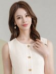 画像10: [送料無料][GINZA COUTURE]イエロー・ホワイト・ピンク・ワンカラー・ツイード・フリンジ・ノースリーブ・ビジューボタン・ポケット・Aライン・ミニドレス・ワンピース[即日発送][大きいサイズあり] (10)