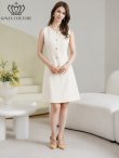 画像11: [送料無料][GINZA COUTURE]イエロー・ホワイト・ピンク・ワンカラー・ツイード・フリンジ・ノースリーブ・ビジューボタン・ポケット・Aライン・ミニドレス・ワンピース[即日発送][大きいサイズあり] (11)