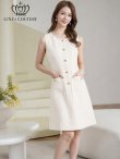画像12: [送料無料][GINZA COUTURE]イエロー・ホワイト・ピンク・ワンカラー・ツイード・フリンジ・ノースリーブ・ビジューボタン・ポケット・Aライン・ミニドレス・ワンピース[即日発送][大きいサイズあり] (12)