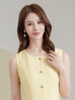 画像4: [送料無料][GINZA COUTURE]イエロー・ホワイト・ピンク・ワンカラー・ツイード・フリンジ・ノースリーブ・ビジューボタン・ポケット・Aライン・ミニドレス・ワンピース[即日発送][大きいサイズあり] (4)