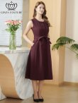 画像2: [送料無料][GINZA COUTURE]ワインレッド・ネイビー・ワンカラー・シンプル・ノースリーブ・前ボタン・リボンベルト・ポケット・Aライン・ミディアムドレス・ワンピース[即日発送][大きいサイズあり] (2)