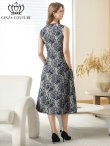 画像9: [送料無料][GINZA COUTURE]ブラック・グリーン・花柄・シワ加工・ノースリーブ・ブローチ・ポケット・Aライン・ミディアムドレス・ワンピース[即日発送][大きいサイズあり] (9)