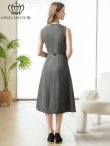 画像3: [送料無料][GINZA COUTURE]グレー・ワインレッド・ワンカラー・ラメ・シンプル・ブローチ・ベルト・ノースリーブ・Aライン・ミディアムドレス・ワンピース[即日発送][大きいサイズあり] (3)