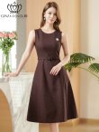 画像12: [送料無料][GINZA COUTURE]グレー・ワインレッド・ワンカラー・ラメ・シンプル・ブローチ・ベルト・ノースリーブ・Aライン・ミディアムドレス・ワンピース[即日発送][大きいサイズあり] (12)