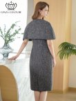 画像9: [送料無料][GINZA COUTURE]ピンク・グレー・ツイード・ケープ・お花・ノースリーブ・タイト・ミディアムドレス・ワンピース[即日発送][大きいサイズあり] (9)