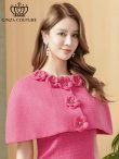 画像4: [送料無料][GINZA COUTURE]ピンク・グレー・ツイード・ケープ・お花・ノースリーブ・タイト・ミディアムドレス・ワンピース[即日発送][大きいサイズあり] (4)