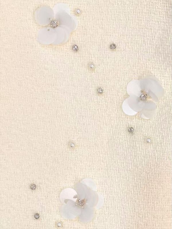 画像4: [送料無料][GINZA COUTURE]ピンク・アイボリー・ワンカラー・スプリングツイード・お花・スパンコール・ビーズ・ジャケット[即日発送][大きいサイズあり] (4)