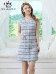 画像7: [送料無料][GINZA COUTURE]ピンク・ブルー・チェック柄・ツイード・ノースリーブ・ビジューボタン・ポケット・Aライン・ミニドレス・ワンピース[即日発送][大きいサイズあり] (7)