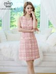画像6: [送料無料][GINZA COUTURE]ピンク・ブルー・チェック柄・ツイード・ノースリーブ・ビジューボタン・ポケット・Aライン・ミニドレス・ワンピース[即日発送][大きいサイズあり] (6)