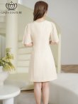 画像3: [送料無料][GINZA COUTURE]アイボリー・ブラック・ワンカラー・ラインストーン・パール・フリルスリーブ・Aライン・シンプル・ミニドレス・ワンピース[即日発送][大きいサイズあり] (3)