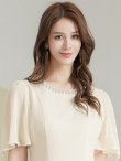 画像4: [送料無料][GINZA COUTURE]アイボリー・ブラック・ワンカラー・ラインストーン・パール・フリルスリーブ・Aライン・シンプル・ミニドレス・ワンピース[即日発送][大きいサイズあり] (4)