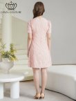 画像3: [送料無料][GINZA COUTURE]ピンク・イエロー・ワンカラー・フリンジジャガード・ラインストーン・パール・半袖・フリル・Aライン・ミニドレス・ワンピース[即日発送][大きいサイズあり] (3)