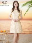 画像8: [送料無料][GINZA COUTURE]ピンク・イエロー・ワンカラー・フリンジジャガード・ラインストーン・パール・半袖・フリル・Aライン・ミニドレス・ワンピース[即日発送][大きいサイズあり] (8)