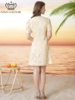 画像9: [送料無料][GINZA COUTURE]ピンク・イエロー・ワンカラー・フリンジジャガード・ラインストーン・パール・半袖・フリル・Aライン・ミニドレス・ワンピース[即日発送][大きいサイズあり] (9)
