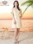 画像11: [送料無料][GINZA COUTURE]ピンク・イエロー・ワンカラー・フリンジジャガード・ラインストーン・パール・半袖・フリル・Aライン・ミニドレス・ワンピース[即日発送][大きいサイズあり] (11)