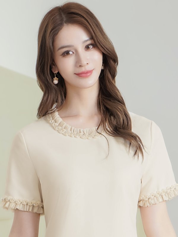 画像4: [送料無料][GINZA COUTURE]アイボリー・ブラック・ワンカラー・シンプル・スパンコール・無地・フリル・半袖・Aライン・ミニドレス・ワンピース[即日発送][大きいサイズあり] (4)