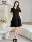 画像7: [送料無料][GINZA COUTURE]アイボリー・ブラック・ピンク・ワンカラー・フリルスリーブ・Vネック・フラワーコサージュ・ボタン・裾プリーツ・Aライン・ミニドレス・ワンピース[即日発送][大きいサイズあり] (7)