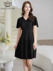 画像11: [送料無料][GINZA COUTURE]ピンク・ブラック・アイボリー・ワンカラー・フリルスリーブ・Vネック・フラワーコサージュ・ボタン・裾プリーツ・Aライン・ミニドレス・ワンピース[即日発送][大きいサイズあり] (11)