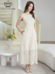 画像2: [送料無料][GINZA COUTURE]ホワイト・ワンカラー・シンプル・総レース・パール・ノースリーブ・インナーミニ・Aライン・ロングドレス[即日発送][大きいサイズあり] (2)