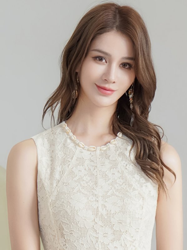 画像4: [送料無料][GINZA COUTURE]ホワイト・ワンカラー・シンプル・総レース・パール・ノースリーブ・インナーミニ・Aライン・ロングドレス[即日発送][大きいサイズあり] (4)
