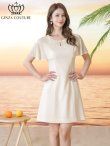 画像2: [送料無料][GINZA COUTURE]アイボリー・ブラック・ワンカラー・ラインストーン・フリルスリーブ・プリーツ・シースルー・シンプル・Aライン・ミニドレス・ワンピース[即日発送][大きいサイズあり] (2)