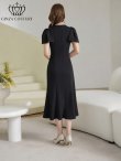 画像3: [送料無料][GINZA COUTURE]ブラック・ホワイト・ワンカラー・シンプル・肩リボン・ラインストーン・タイト・マーメイド・ミディアムドレス・ワンピース[即日発送][大きいサイズあり] (3)