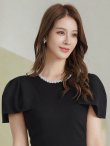 画像4: [送料無料][GINZA COUTURE]ブラック・ホワイト・ワンカラー・シンプル・肩リボン・ラインストーン・タイト・マーメイド・ミディアムドレス・ワンピース[即日発送][大きいサイズあり] (4)