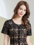 画像4: [送料無料][GINZA COUTURE]ブラック・総レース・ビジューボタン・半袖・フェイクポケット・Aライン・ミディアムドレス・ワンピース[即日発送][大きいサイズあり] (4)