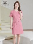 画像7: [送料無料][GINZA COUTURE]ブルー・ピンク・ワンカラー・半袖・Aライン・お花ボタン・シンプル・ミニドレス・ワンピース[即日発送][大きいサイズあり] (7)