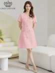 画像7: [送料無料][GINZA COUTURE]イエロー・ピンク・ワンカラー・半袖・Aライン・お花ボタン・フェイクポケット・ミニドレス・ワンピース[即日発送][大きいサイズあり] (7)