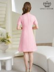 画像9: [送料無料][GINZA COUTURE]イエロー・ピンク・ワンカラー・半袖・Aライン・お花ボタン・フェイクポケット・ミニドレス・ワンピース[即日発送][大きいサイズあり] (9)