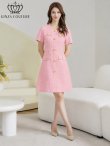 画像11: [送料無料][GINZA COUTURE]イエロー・ピンク・ワンカラー・半袖・Aライン・お花ボタン・フェイクポケット・ミニドレス・ワンピース[即日発送][大きいサイズあり] (11)