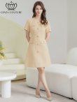 画像5: [送料無料][GINZA COUTURE]イエロー・ピンク・ワンカラー・半袖・Aライン・お花ボタン・フェイクポケット・ミニドレス・ワンピース[即日発送][大きいサイズあり] (5)