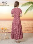 画像3: [送料無料][GINZA COUTURE]レッド・ブラック・柄物・プリント・ラウンドネック・半袖・ベルト付き・ポケット・Aライン・ティアード・フレア・ロングドレス[即日発送][大きいサイズあり] (3)