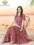 画像6: [送料無料][GINZA COUTURE]レッド・ブラック・柄物・プリント・ラウンドネック・半袖・ベルト付き・ポケット・Aライン・ティアード・フレア・ロングドレス[即日発送][大きいサイズあり] (6)