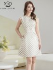 画像1: [送料無料][GINZA COUTURE]ホワイト・ドット柄・スパンコール・ラインストーン・ポケット・ノースリーブ・Aライン・ミニドレス・ワンピース[即日発送][大きいサイズあり] (1)