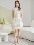 画像5: [送料無料][GINZA COUTURE]ホワイト・ドット柄・スパンコール・ラインストーン・ポケット・ノースリーブ・Aライン・ミニドレス・ワンピース[即日発送][大きいサイズあり] (5)