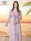 画像4: [送料無料][GINZA COUTURE]イエロー・パープル・シフォン・プリント・フリル・長袖・ボレロ[即日発送][大きいサイズあり] (4)