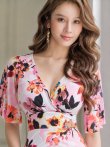 画像5: [SALE品のため返品不可][GINZA COUTURE]ピンク・ブルー・カシュクール風・リボン・花柄・パステル・五分袖・ミディアムドレス・ワンピース[即日発送][大きいサイズあり] (5)
