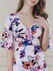 画像9: [SALE品のため返品不可][GINZA COUTURE]ピンク・ブルー・カシュクール風・リボン・花柄・パステル・五分袖・ミディアムドレス・ワンピース[即日発送][大きいサイズあり] (9)