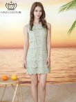 画像7: [送料無料][GINZA COUTURE]ホワイト・グリーン・総レース・ビジューボタン・フェイクポケット・インナーキャミソール付き・タイト・ノースリーブ・ミニドレス・ワンピース[即日発送][大きいサイズあり] (7)