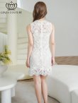 画像3: [送料無料][GINZA COUTURE]ホワイト・グリーン・総レース・ビジューボタン・フェイクポケット・インナーキャミソール付き・タイト・ノースリーブ・ミニドレス・ワンピース[即日発送][大きいサイズあり] (3)