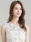 画像4: [送料無料][GINZA COUTURE]ホワイト・グリーン・総レース・ビジューボタン・フェイクポケット・インナーキャミソール付き・タイト・ノースリーブ・ミニドレス・ワンピース[即日発送][大きいサイズあり] (4)