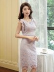 画像18: [送料無料][GINZA COUTURE]オレンジ・ホワイト・イエロー・ピンク・総レース・パイピング・ノースリーブ・タイト・ミニドレス・ワンピース[即日発送][大きいサイズあり] (18)