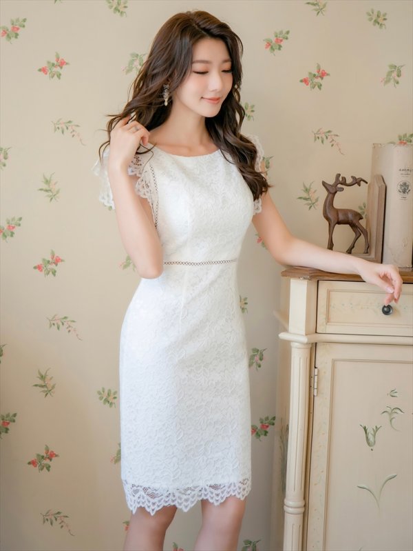 画像8: [送料無料][GINZA COUTURE]イエロー・ホワイト・ピンク・総レース・パイピング・ノースリーブ・タイト・ミニドレス・ワンピース[即日発送][大きいサイズあり] (8)