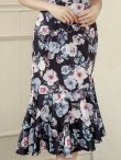 画像9: [送料無料][GINZA COUTURE]ブルー・ブラック・花柄・スリーブドレス・マーメイドライン・ミディアムドレス・ワンピース[即日発送][大きいサイズあり] (9)