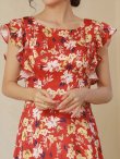 画像10: [送料無料][GINZA COUTURE]イエロー・レッド・花柄・袖フリル・Aライン・ミディアムドレス・ワンピース[即日発送][大きいサイズあり] (10)