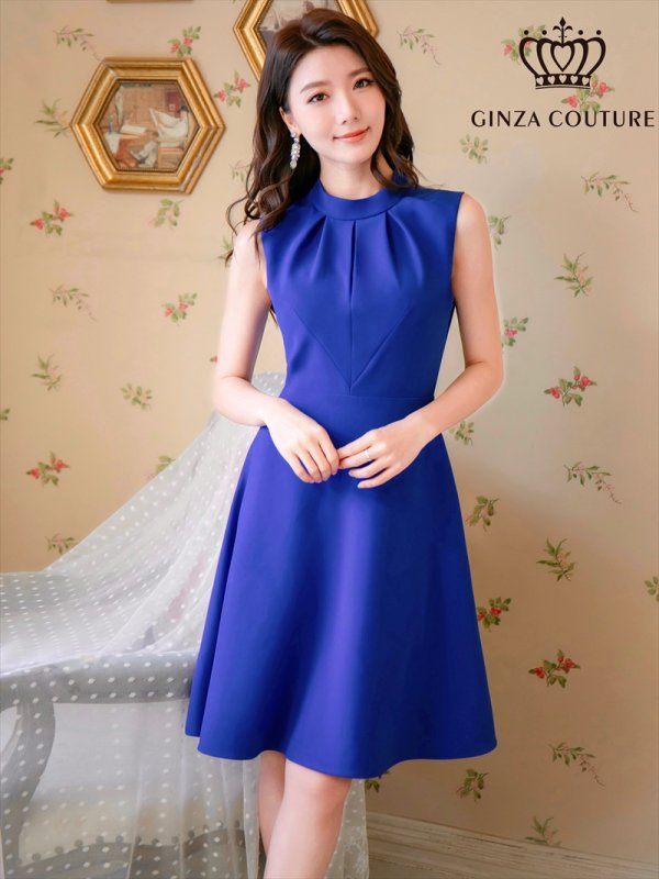 画像1: [送料無料][GINZA COUTURE]ロイヤルブルー・イエロー・ホワイト・ワインレッド・ブラウン・無地・シンプル・ノースリーブ・プチハイネック・ハイウエスト・Aライン・膝丈・ミニドレス・ワンピース[即日発送][大きいサイズあり] (1)